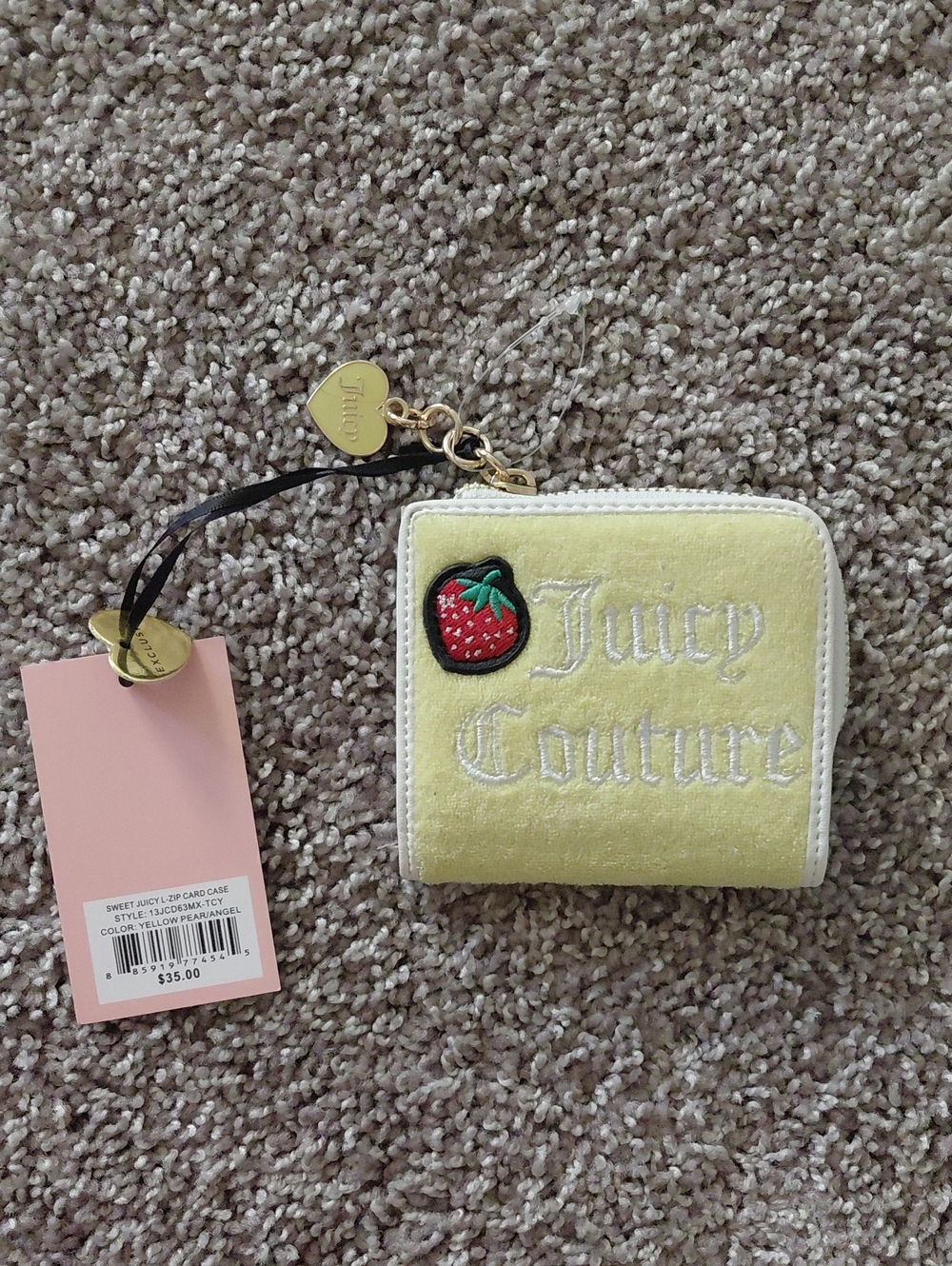 Juicy Couture Pale Yellow Strawberry Zip Card Holder